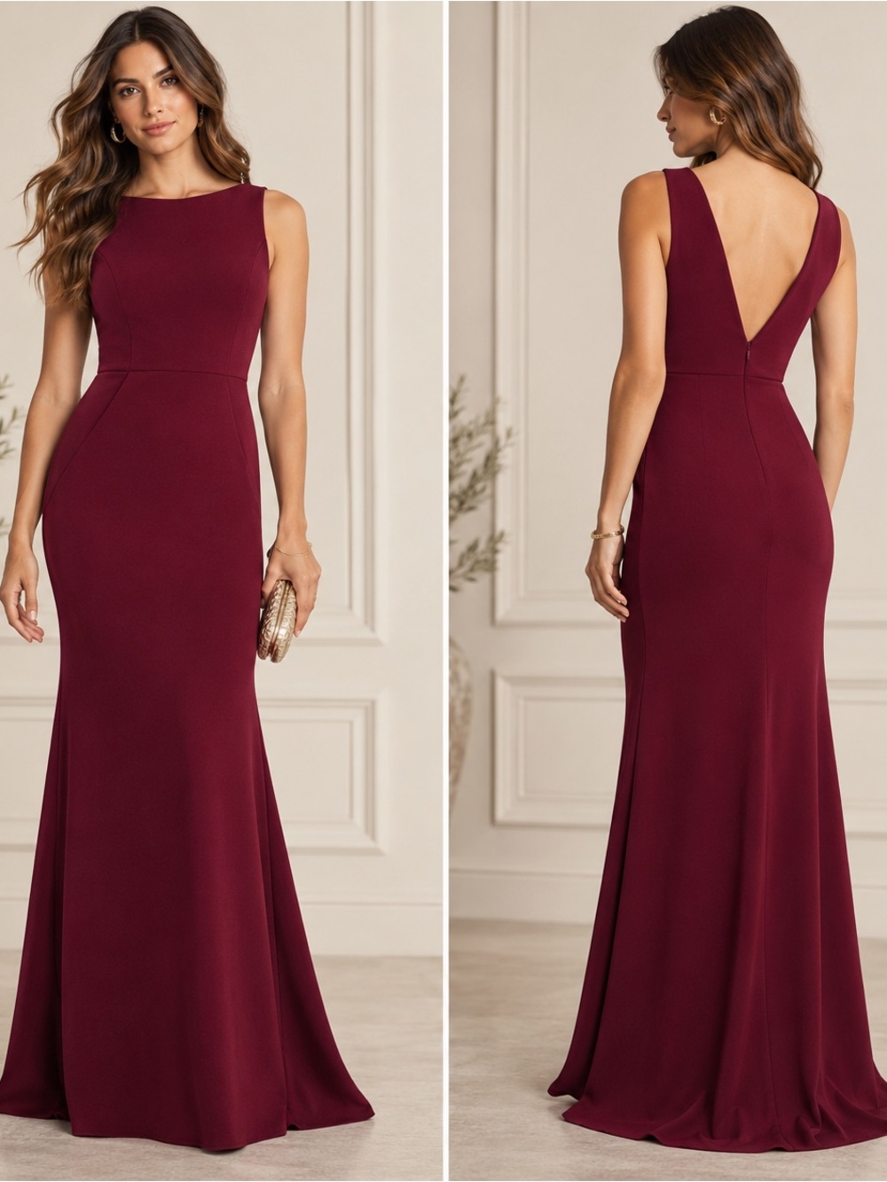 NWT Dessy Collection Cabernet Draped Backless Crepe Dress Formal Size 12